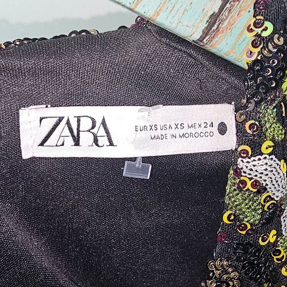 ZARA Multi-color Sequin Mini Dress Deep V-Neck Limited Edition, NWOT, Sz. XS - Picture 11 of 12